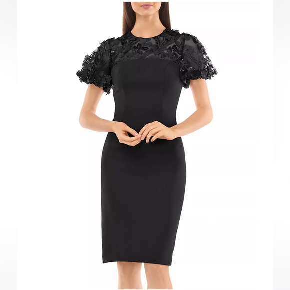 CARMEN MARC VALVO 3D Floral-Appliqué Black Sheath Dress Bnwt size 16 - Picture 3 of 6